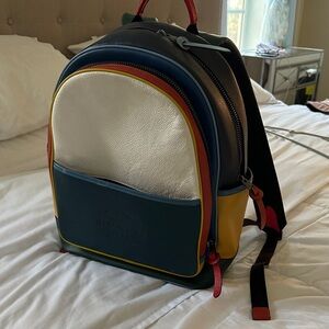 Multicolor Leather Backpack - White, Blue, Yellow, Red Accents